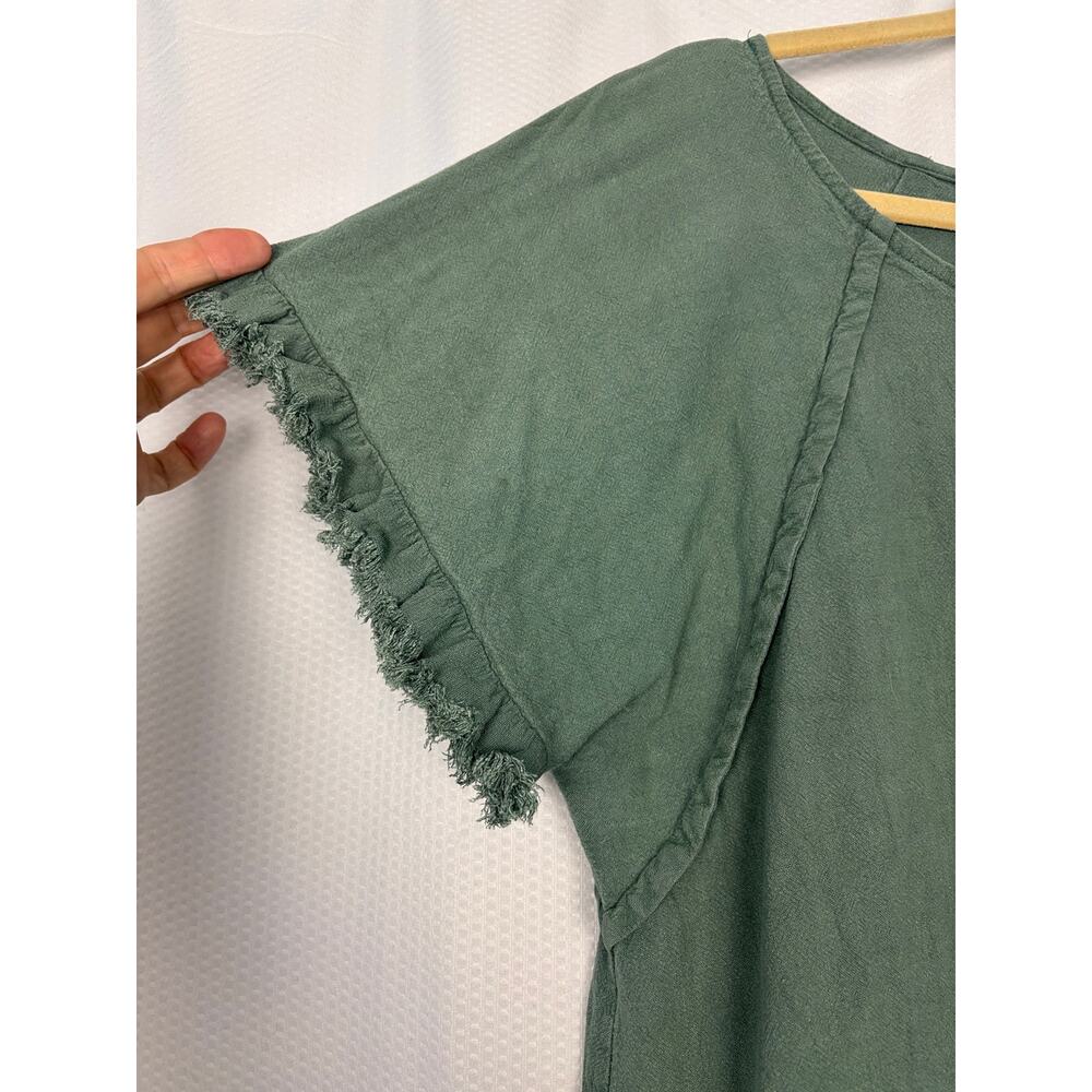 Umgee Green linen blend mini dress/tunic size 1X Lagenlook Mori boho cozy - Picture 6 of 8